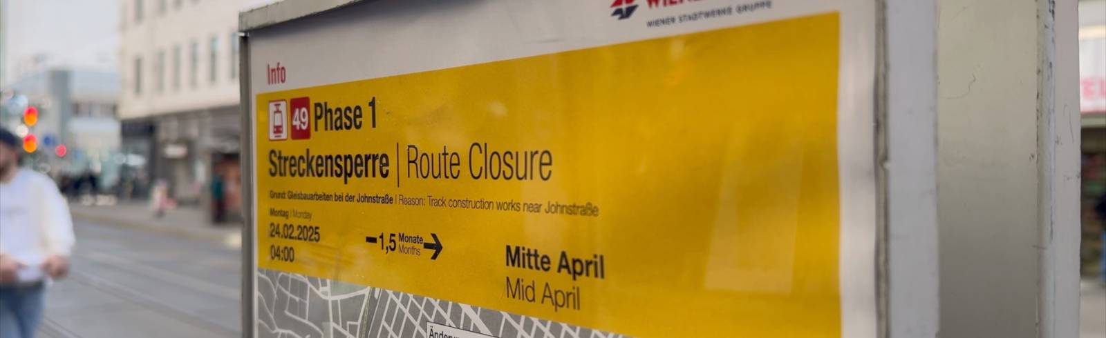 Bezirksflash: Straßenbahnlinie 49 ist ab 24. Februar gesperrt