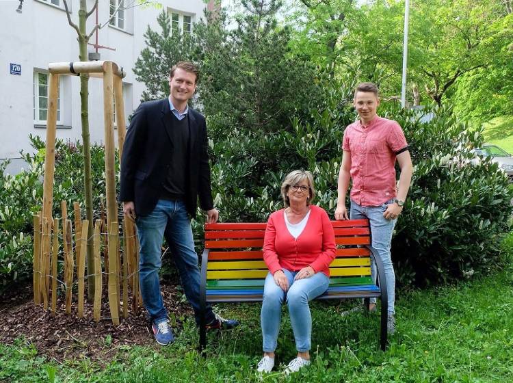 Bezirksflash: Regenbogenbank für Hietzing