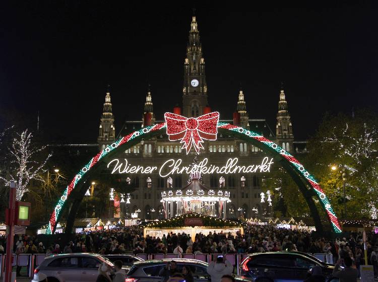 Tiroler Weihnachtsbaum am Rathausplatz erleuchtet